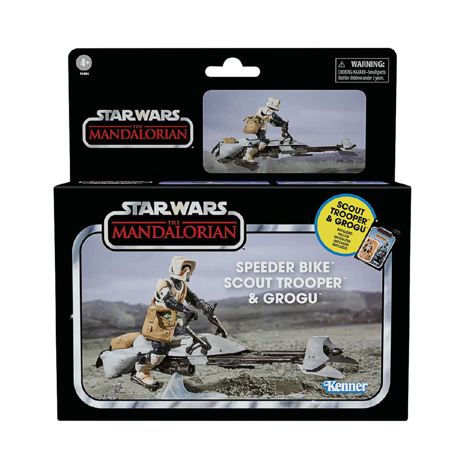 Star Wars The Vintage Collection Speeder Bike Vehicle with  Scout Trooper and Grogu